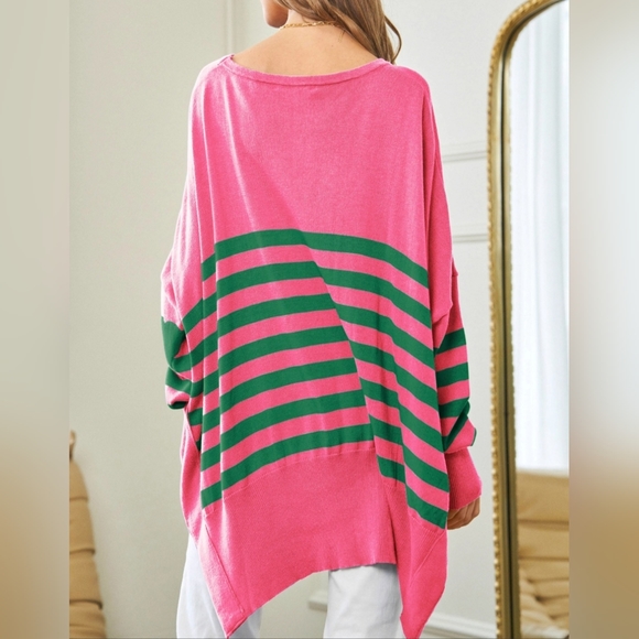 #207 🛑48 L FINAL PRICE Multi Striped Elbow Patch Loose Fit Sweater Top - Picture 7 of 10